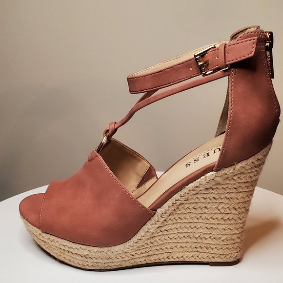Guess Pink Suede Wedges Size 8.5 - Picture 4 of 6